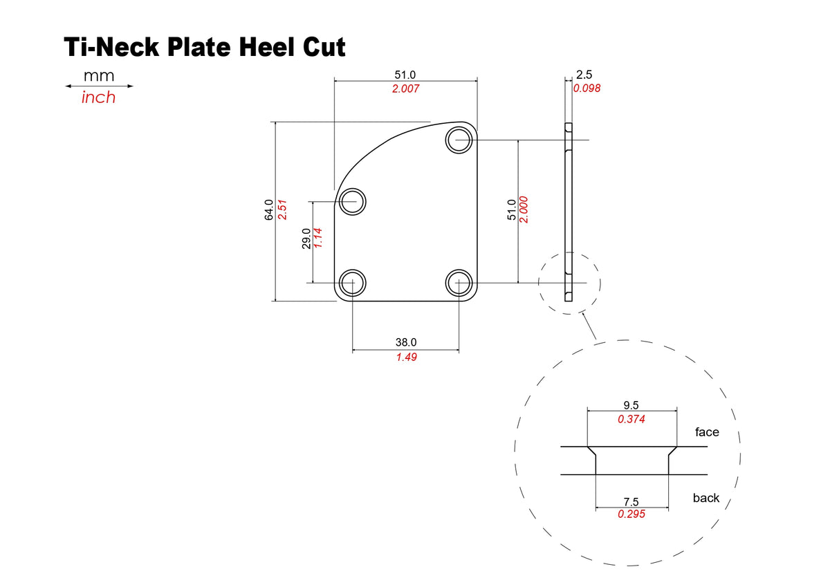 Titanium Neck Joint Plate Heel Cut | ギター・ベース用チタンパーツ