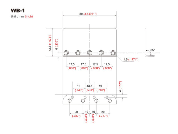 PR-03WB1 | Jazz Bass® Style Bridge set (plain saddle) with Titanium Plate WB-1